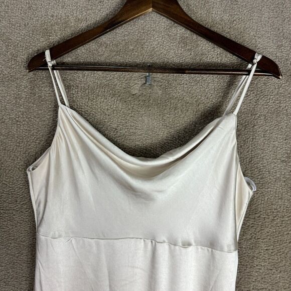 Lulu's Maxi Slip Dress Size Medium M Cream Satin Cowl Neck Wedding Bridesmaid - Picture 3 of 10